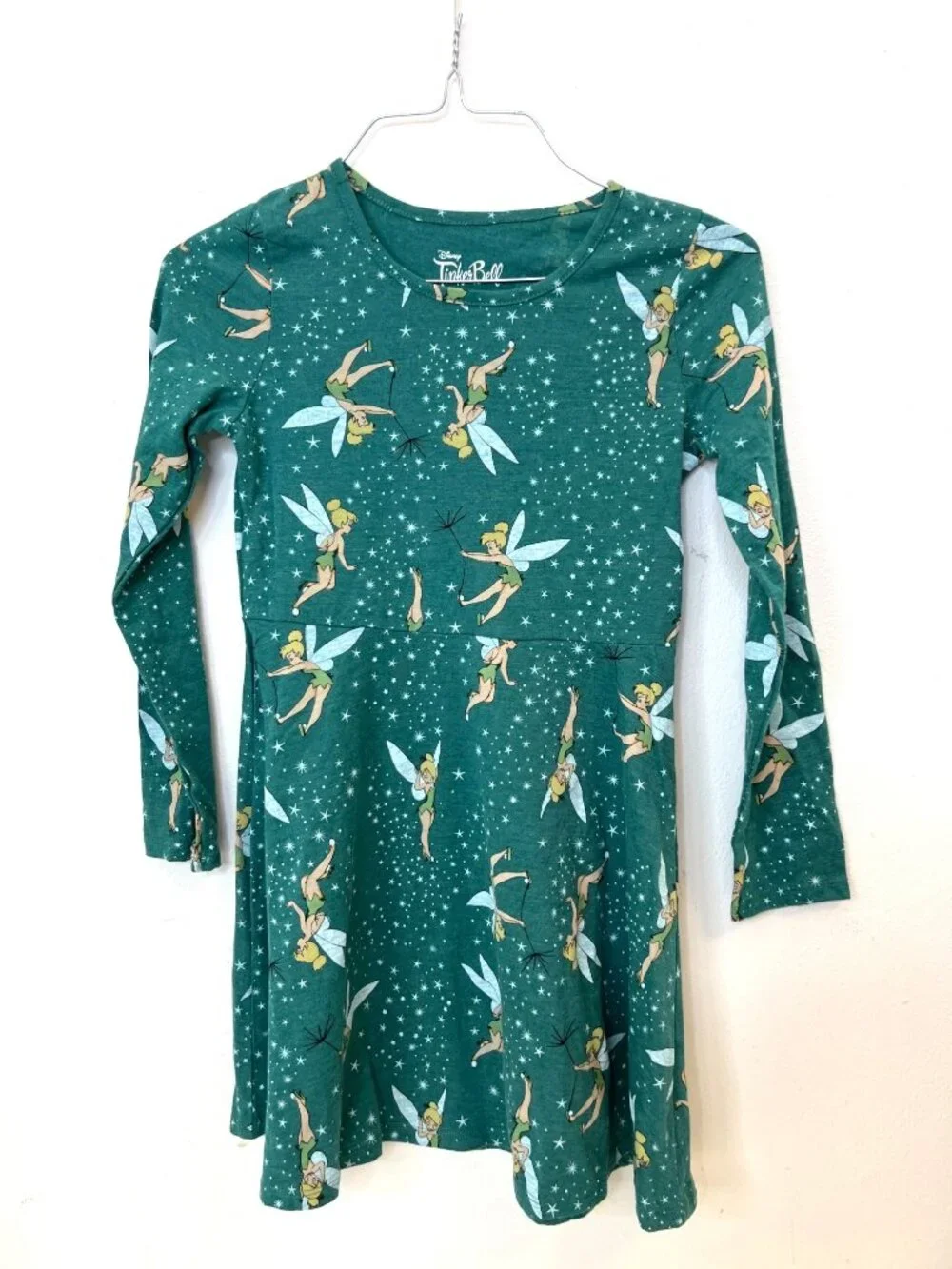 Tinkerbell Girls Twirly Dress M 7/8 Dark Teak Peter Pan Disney Long Sleeve Fairy